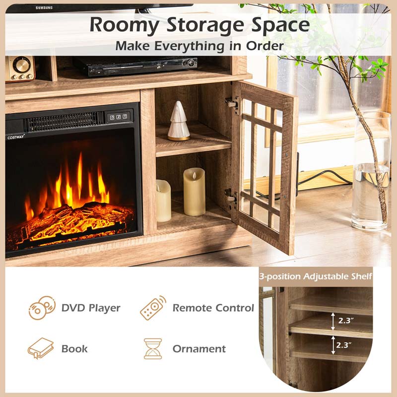 48" TV Console with 18" Fireplace Insert, Fireplace TV Stand for TVs up to 50 Inches, 1400W Electric Fireplace Heater