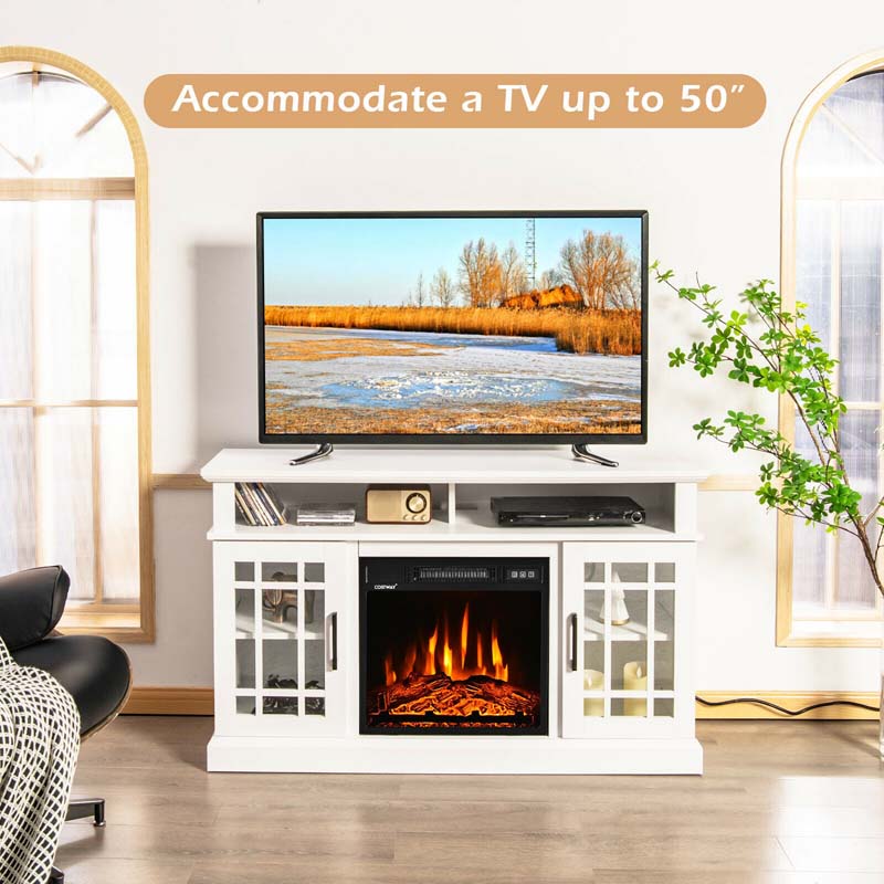 48" TV Console with 18" Fireplace Insert, Fireplace TV Stand for TVs up to 50 Inches, 1400W Electric Fireplace Heater