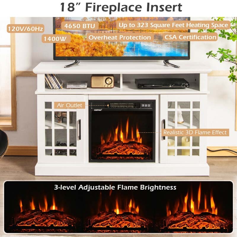 48" TV Console with 18" Fireplace Insert, Fireplace TV Stand for TVs up to 50 Inches, 1400W Electric Fireplace Heater