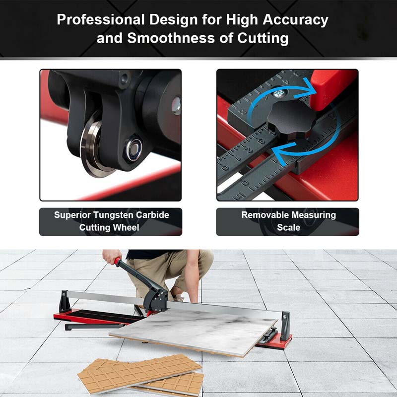 48" Manual Floor Tile Cutter with Tungsten Carbide Cutting Wheel, Removable Scale & 4 Adjustable Brackets