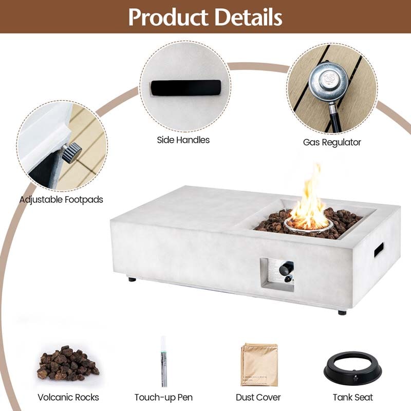 48" Concrete-like Propane Gas Fire Pit Table, 40000 BTU Outdoor Fire Pit with Lava Rocks & Cover