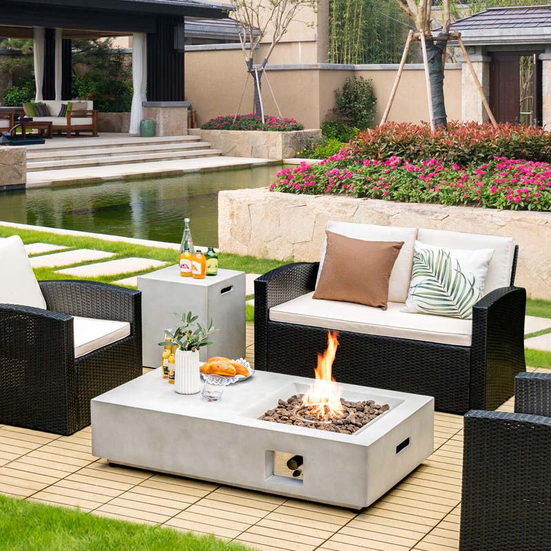 48" Concrete-like Propane Gas Fire Pit Table, 40000 BTU Outdoor Fire Pit with Lava Rocks & Cover