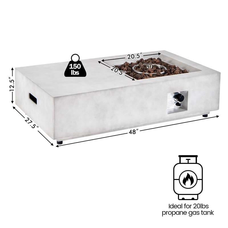 48" Concrete-like Propane Gas Fire Pit Table, 40000 BTU Outdoor Fire Pit with Lava Rocks & Cover