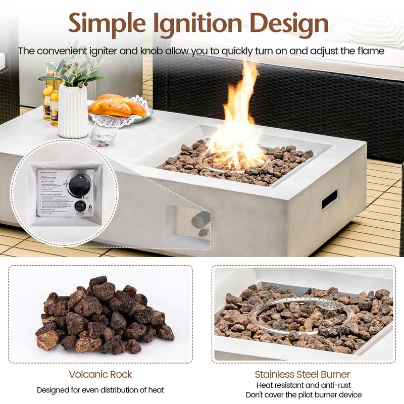 48" Concrete-like Propane Gas Fire Pit Table, 40000 BTU Outdoor Fire Pit with Lava Rocks & Cover