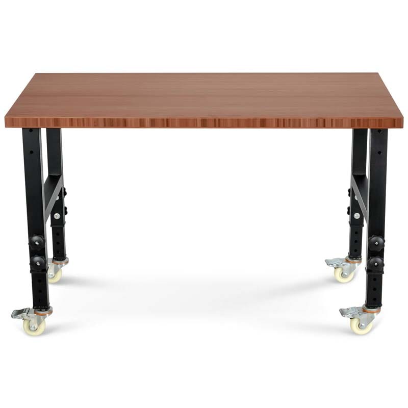 48" x 24" Bamboo Mobile Workbench with Casters, Heavy-Duty Steel Work Table Adjustable Height Workstation