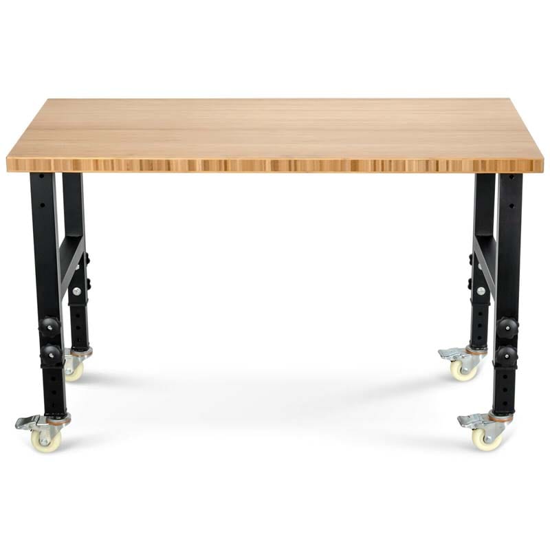 48" x 24" Bamboo Mobile Workbench with Casters, Heavy-Duty Steel Work Table Adjustable Height Workstation