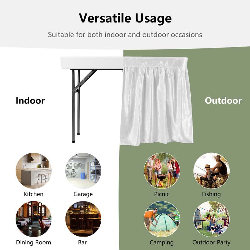 4 Foot Party Folding Ice Table with Drain and Matching Skirt, Outdoor Fill and Chill Table for Cooling Food Beverage