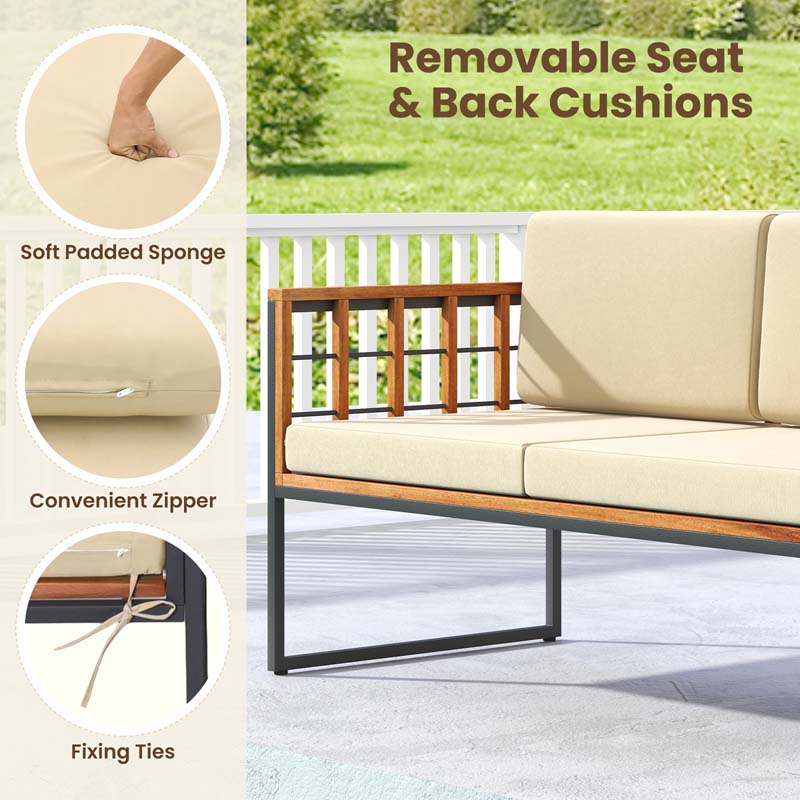 4Pcs Acacia Wood Outdoor Sofa Set with Heavy Duty Metal Frame, Soft Seat & Back Cushions