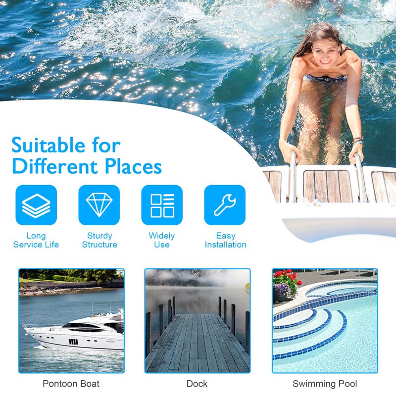 4-Step Folding Pontoon Boat Ladder with Pedal Handrail, Stainless Steel Telescoping Swimming Pool Deck Ladder for Yacht Marine