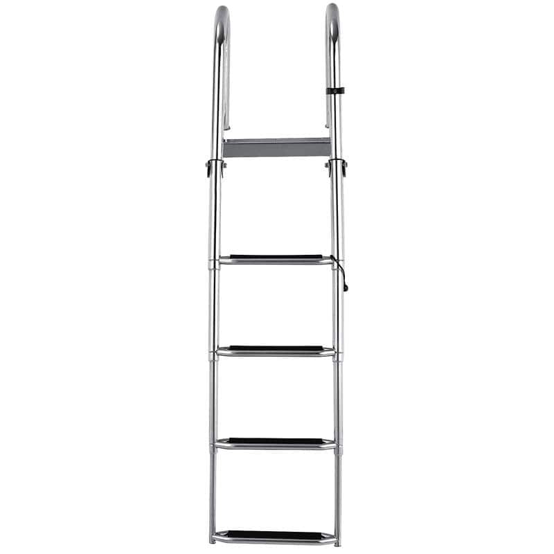 4-Step Folding Pontoon Boat Ladder with Pedal Handrail, Stainless Steel Telescoping Swimming Pool Deck Ladder for Yacht Marine