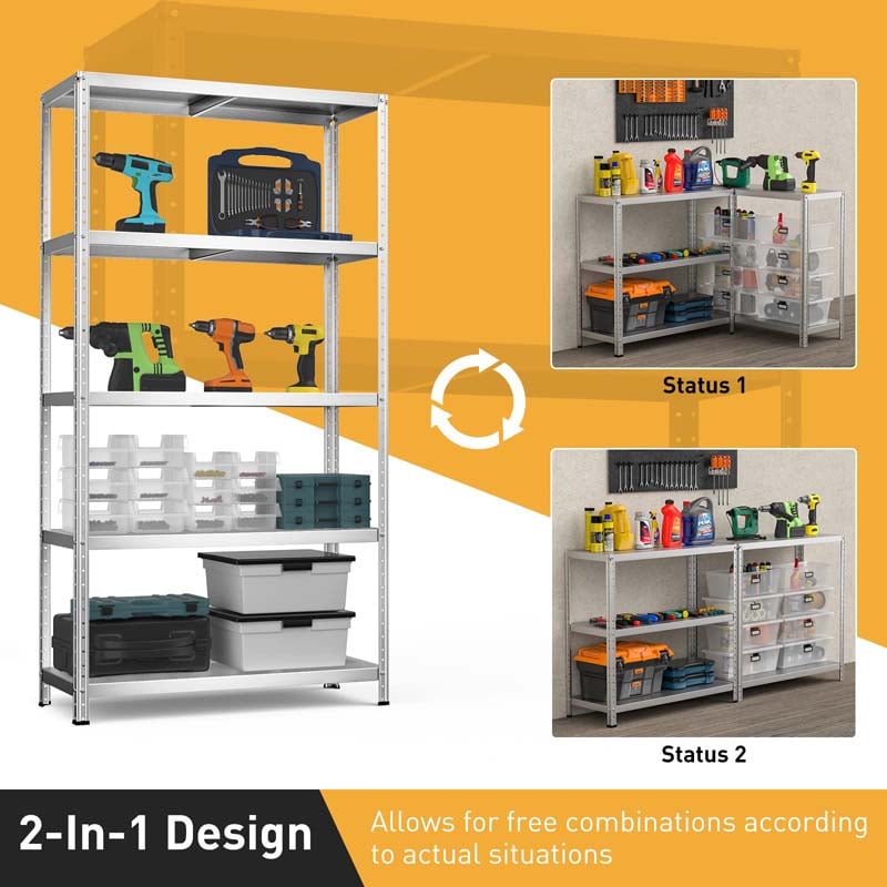 Silver 39" x 16" x 74" 5-Tier Heavy Duty Metal Storage Shelving Unit, Multi-Use Storage Racks Utility Shelves