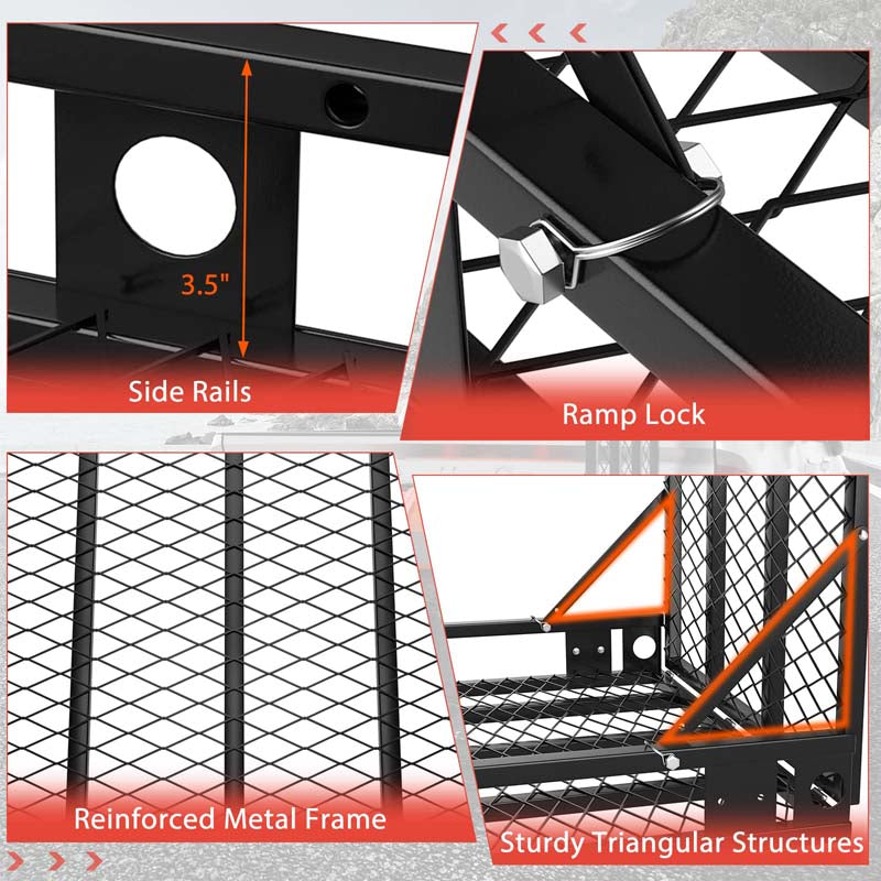 500 LBS Folding Hitch Mount Wheelchair Carrier, Mobility Scooter Loading Ramp w/2 Tie Down Straps, Heavy Duty Strong Hitch Cargo Carrier
