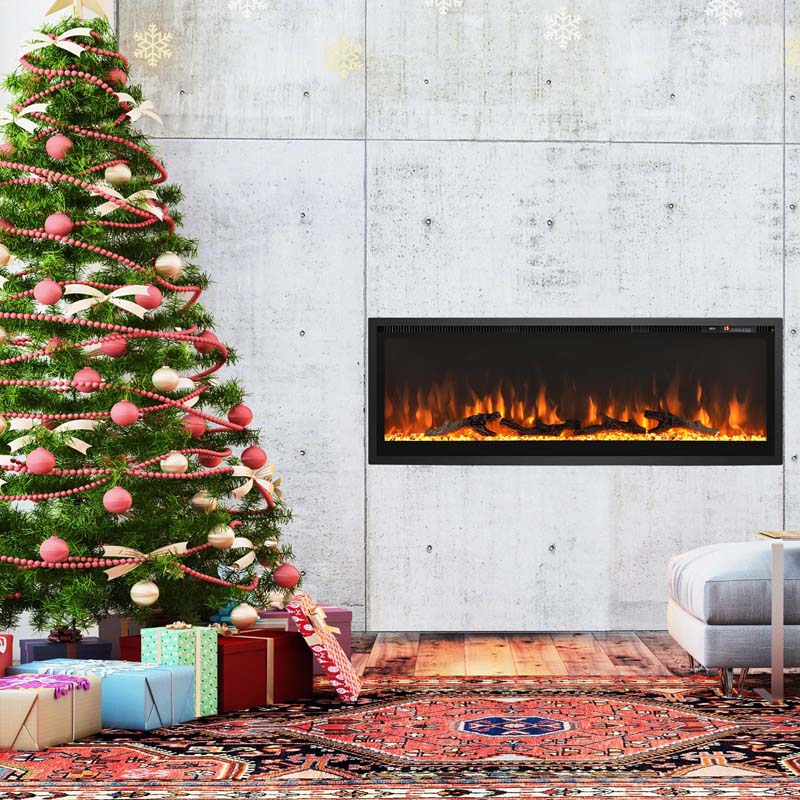 36"/42"/50" Wide Electric Fireplace Recessed/Wall Mounted/Freestanding, 750W/1500W Linear Fireplace Heater Insert with 9 Flame Color