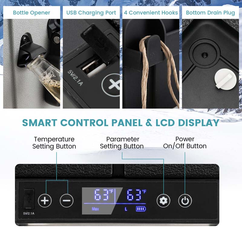 51-Quart Dual-zone Car Refrigerator with Wheels, 12V/24V DC & 100-240V AC Portable Car Fridge Cooler Freezer