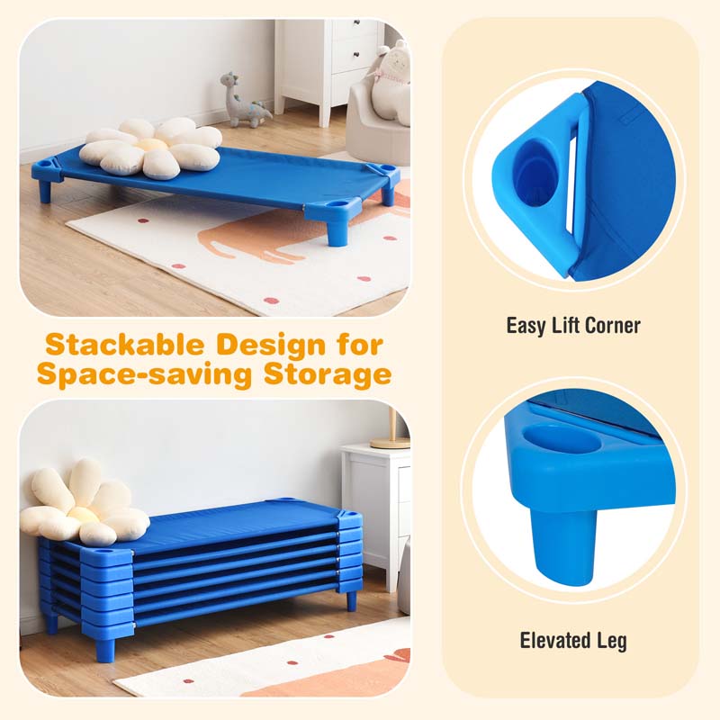 6 Pack 51" x 22.5" Stackable Daycare Cot for Preschool Kids Naptime Sleeping Cot Mat with Easy Lift Corner