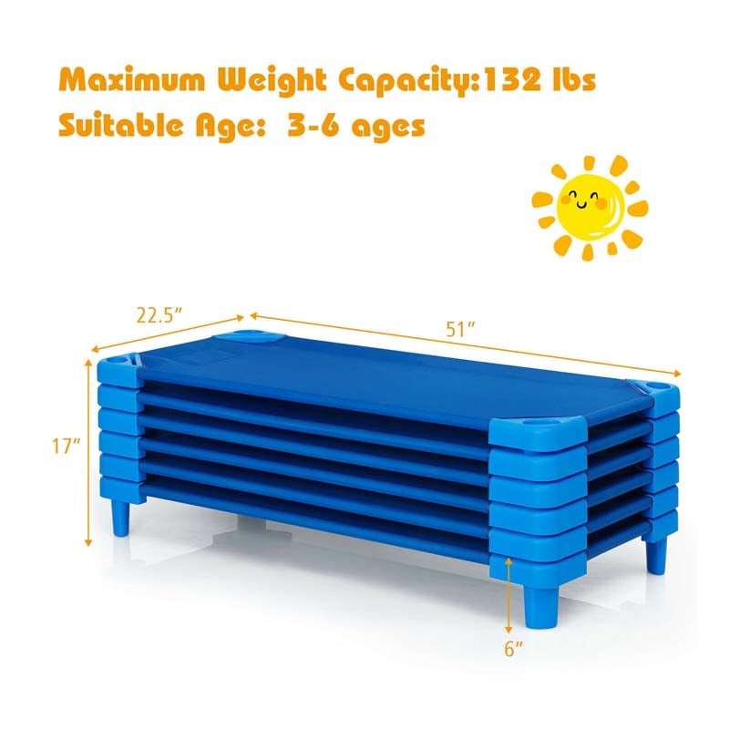 6 Pack 51" x 22.5" Stackable Daycare Cot for Preschool Kids Naptime Sleeping Cot Mat with Easy Lift Corner