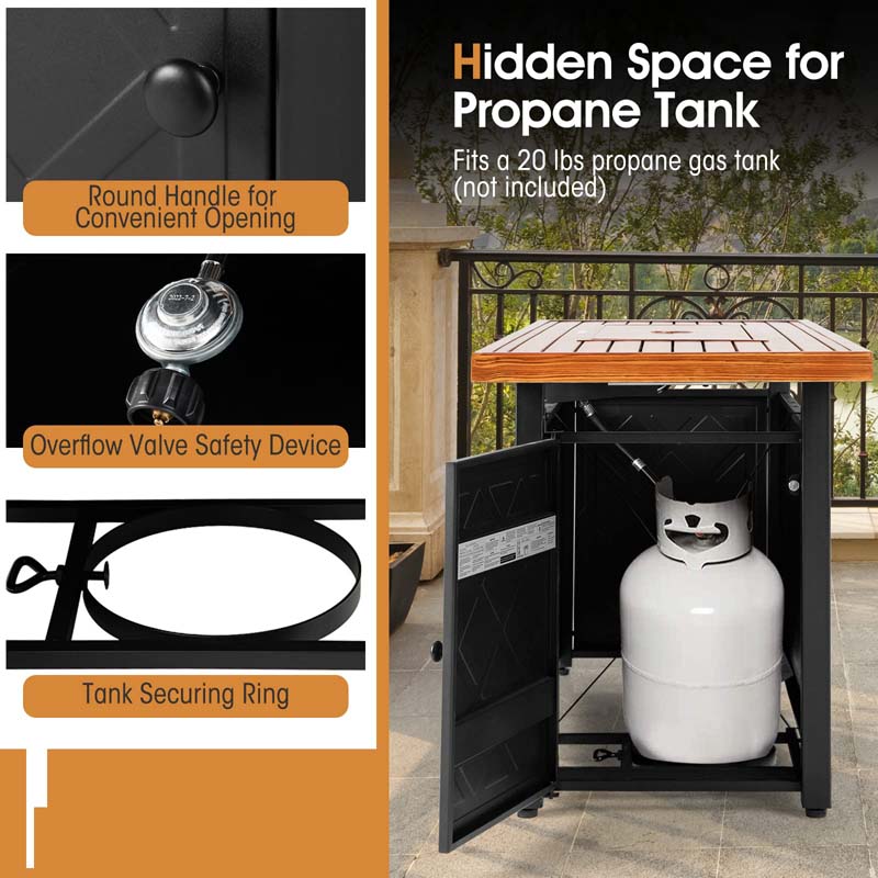 57" 50,000 BTU Propane Outdoor Fire Pit Table Rectangular Auto-Ignition Patio Gas Fire Table with Lid and Lava Rocks