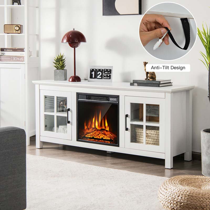 58" TV Console with 18" Fireplace Insert, Fireplace TV Stand for TVs up to 65 Inches, 1400W Electric Fireplace Heater