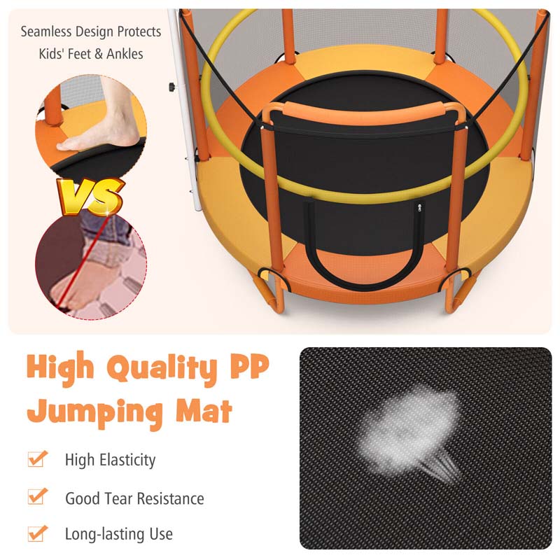 60" 3-in-1 Mini Trampoline for Kids 5Ft Toddler Recreational Trampoline with Gymnastic Rings & Horizontal Bar