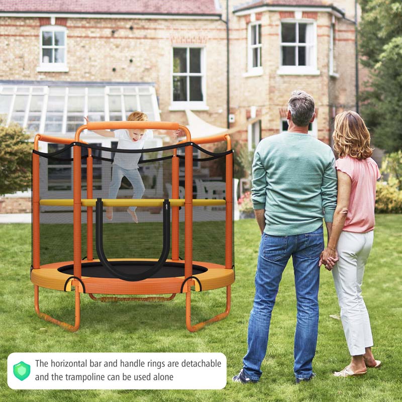 60" 3-in-1 Mini Trampoline for Kids 5Ft Toddler Recreational Trampoline with Gymnastic Rings & Horizontal Bar