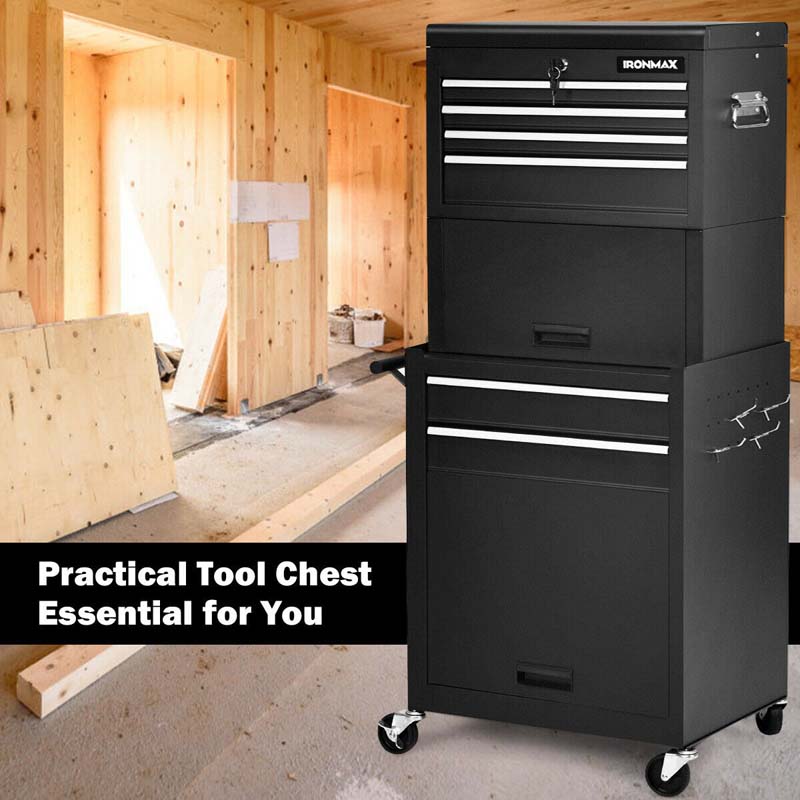 Heightened 6-Drawer Rolling Tool Chest Cabinet with Riser & Lock, 3 in 1 Big Toolbox Organizer for Workshop Garage