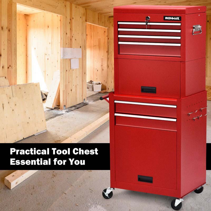 Heightened 6-Drawer Rolling Tool Chest Cabinet with Riser & Lock, 3 in 1 Big Toolbox Organizer for Workshop Garage