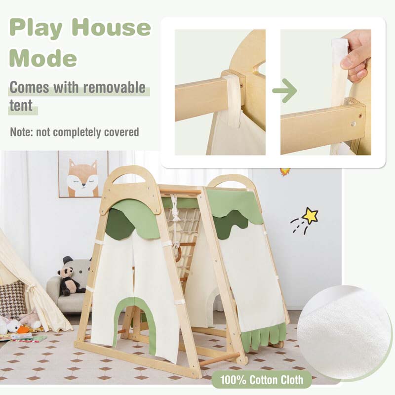 6-in-1 Wooden Kids Jungle Gym Playset with Slide Climbing Net, Indoor Playground Montessori Climbing Toys for Toddlers