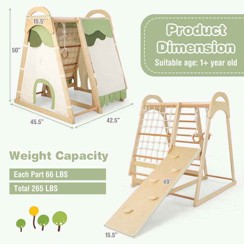 6-in-1 Wooden Kids Jungle Gym Playset with Slide Climbing Net, Indoor Playground Montessori Climbing Toys for Toddlers