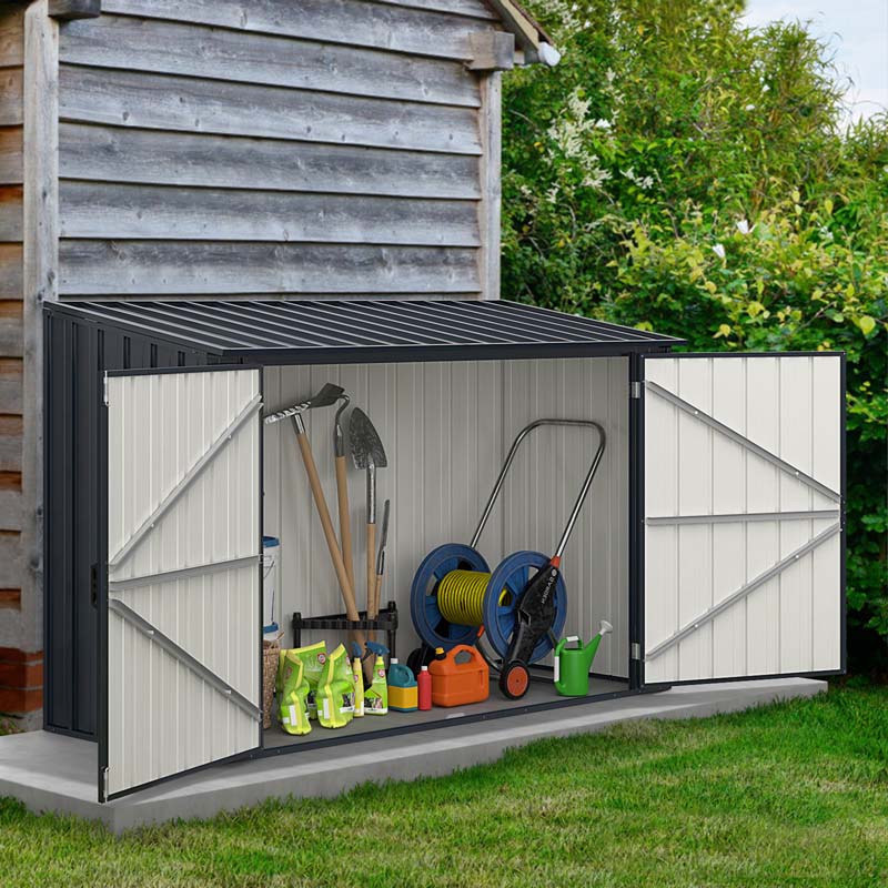 6.3 x 2.8 FT Metal Outdoor Utility Storage Cabinet w/Snap-on Structures & Lockable Door, Yard Garden Sheds for Bike Trash Cans
