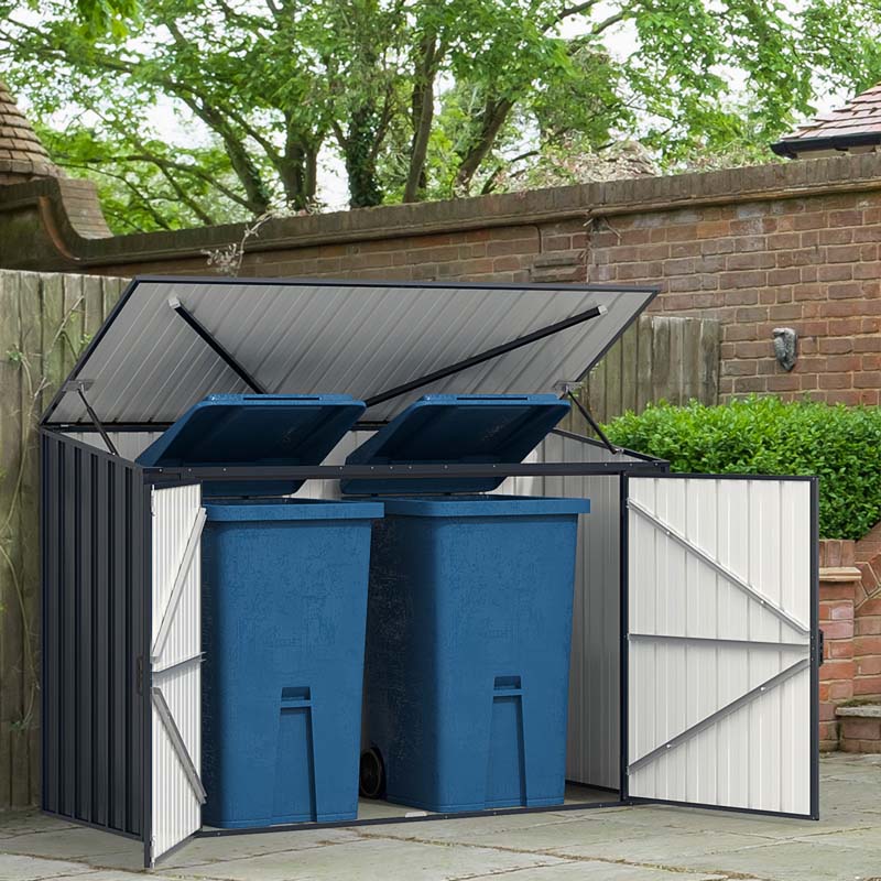6.3 x 2.8 FT Metal Outdoor Utility Storage Cabinet w/Snap-on Structures & Lockable Door, Yard Garden Sheds for Bike Trash Cans