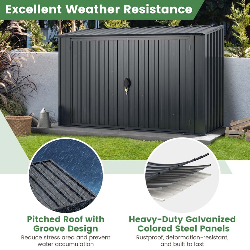 6.3 x 2.8 FT Metal Outdoor Utility Storage Cabinet w/Snap-on Structures & Lockable Door, Yard Garden Sheds for Bike Trash Cans