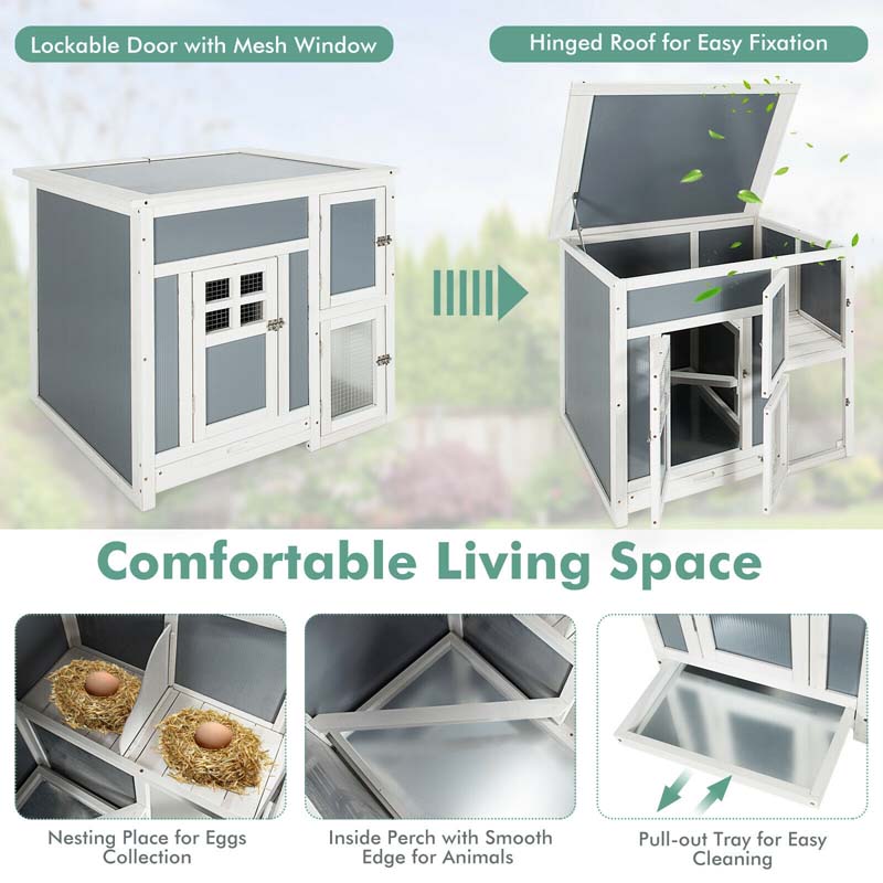 63" Large Wooden Chicken Coop Hen House Rabbits Hutch with Nesting Box, Indoor Outdoor Pet House for Rabbits Chicken