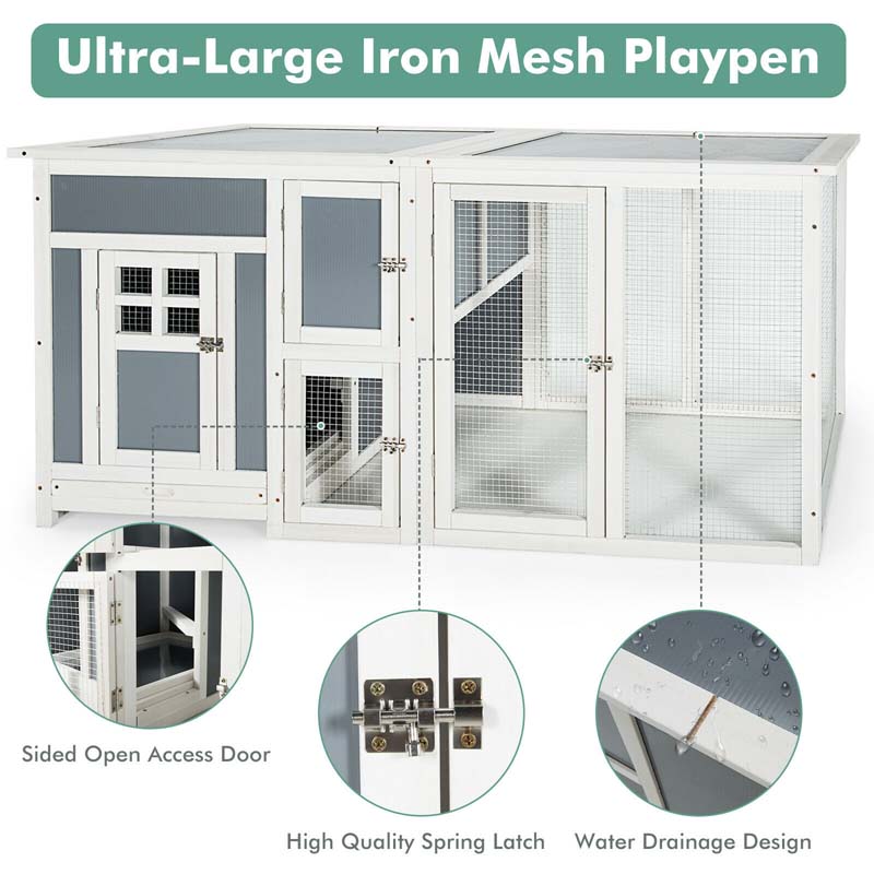 63" Large Wooden Chicken Coop Hen House Rabbits Hutch with Nesting Box, Indoor Outdoor Pet House for Rabbits Chicken