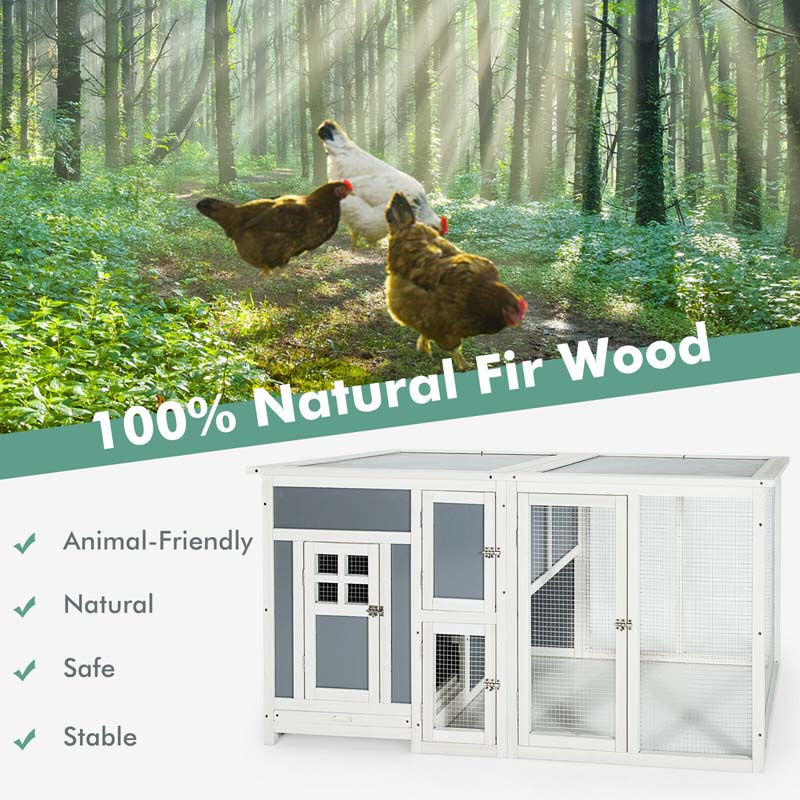 63" Large Wooden Chicken Coop Hen House Rabbits Hutch with Nesting Box, Indoor Outdoor Pet House for Rabbits Chicken