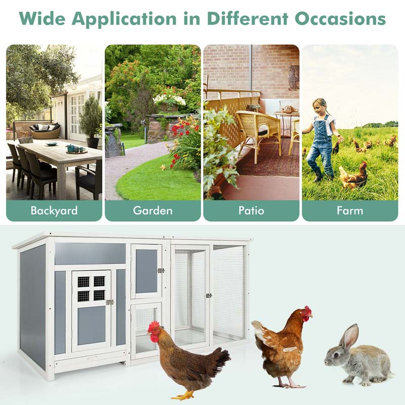 63" Large Wooden Chicken Coop Hen House Rabbits Hutch with Nesting Box, Indoor Outdoor Pet House for Rabbits Chicken