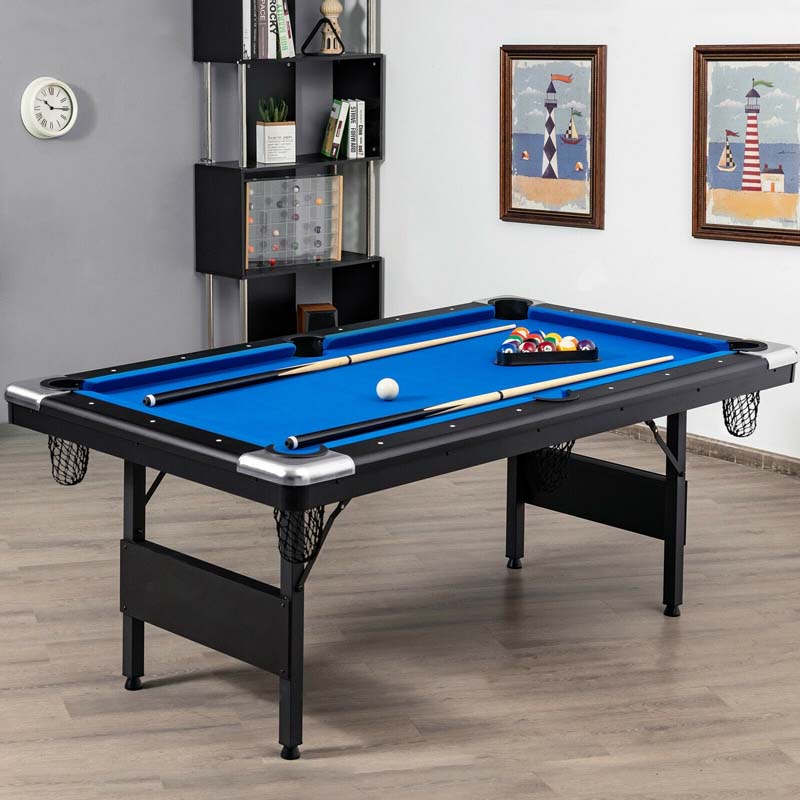 6 FT Folding Pool Table 76 Inch Portable Billiard Table with Locking Legs & Adjustable Feet