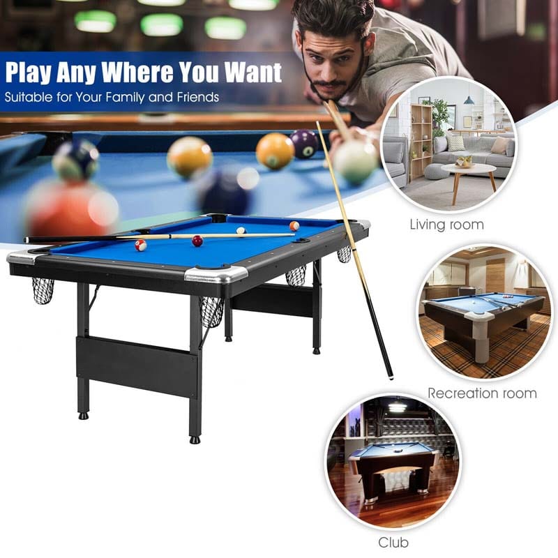 6 FT Folding Pool Table 76 Inch Portable Billiard Table with Locking Legs & Adjustable Feet