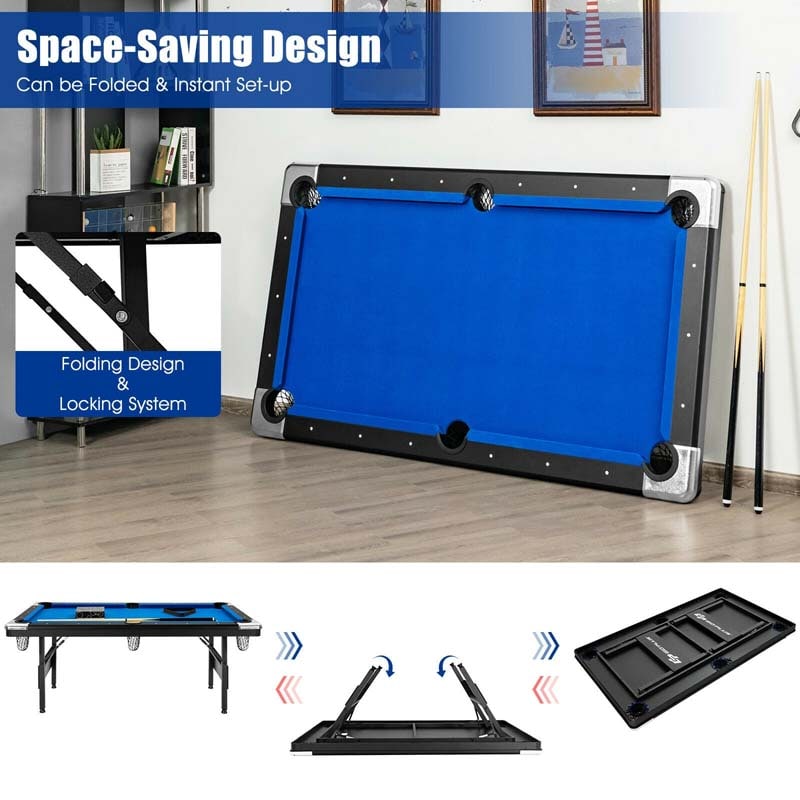 6 FT Folding Pool Table 76 Inch Portable Billiard Table with Locking Legs & Adjustable Feet