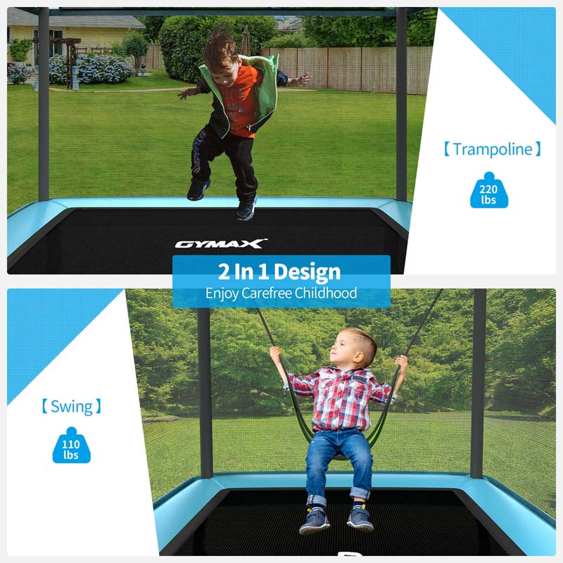 6 FT Kids Trampoline with Swing & Enclosure Safety Net, ASTM Approved Toddler Rectangle Trampoline for 3-8 Year Old