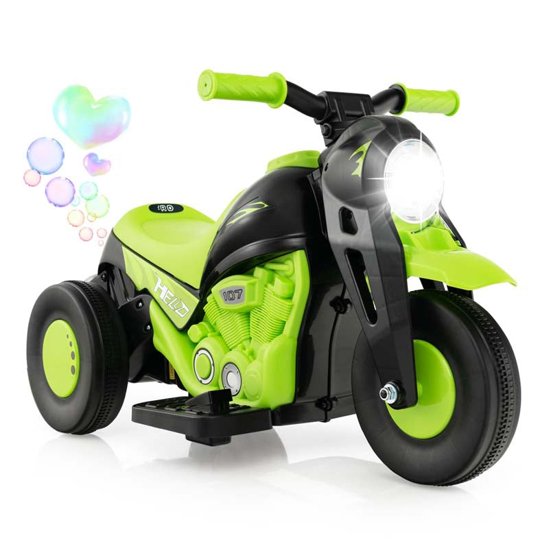 Kids Ride On Motorcycle with Bubble Maker, LED Light, Music, 6V Battery Powered 3-Wheel Electric Motorcycle for Toddler Gift