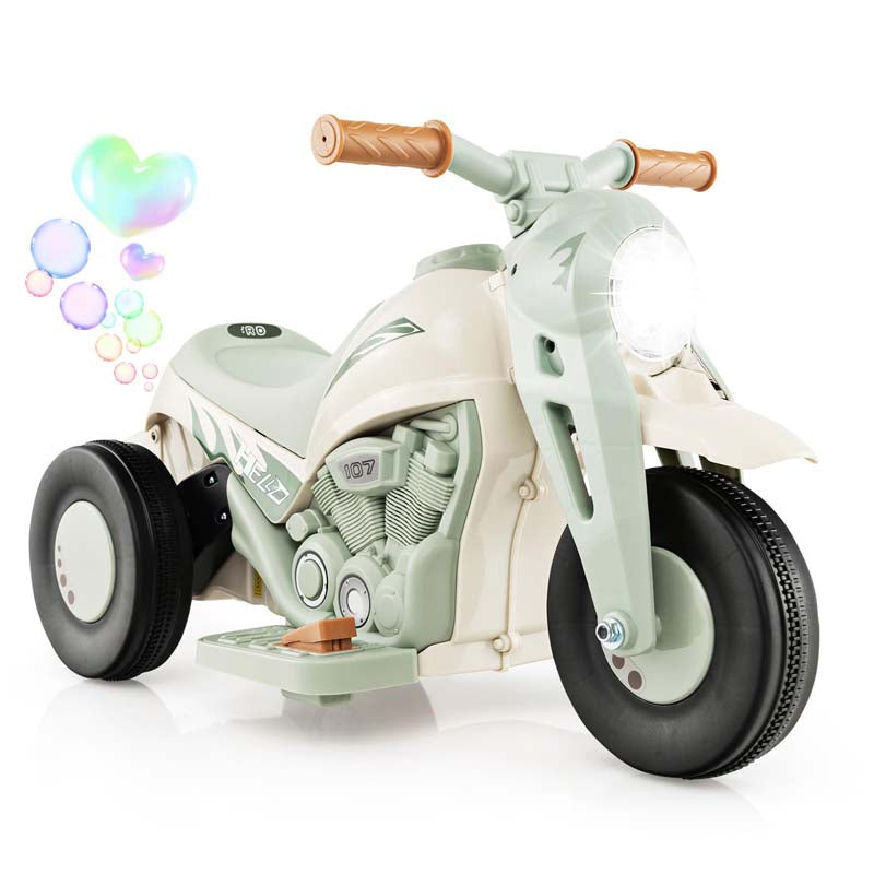 Kids Ride On Motorcycle with Bubble Maker, LED Light, Music, 6V Battery Powered 3-Wheel Electric Motorcycle for Toddler Gift