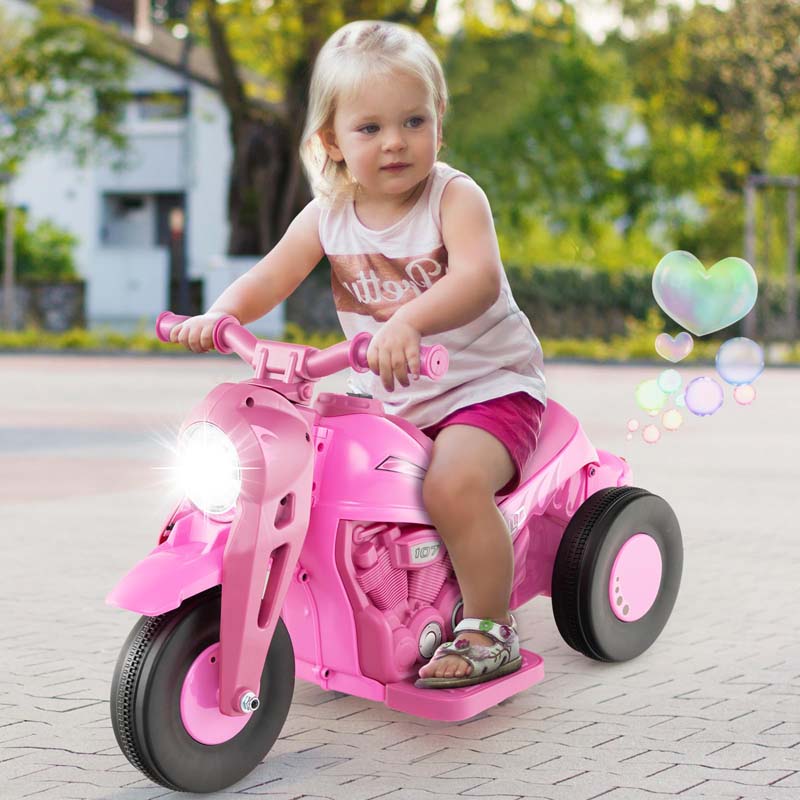 Kids Ride On Motorcycle with Bubble Maker, LED Light, Music, 6V Battery Powered 3-Wheel Electric Motorcycle for Toddler Gift