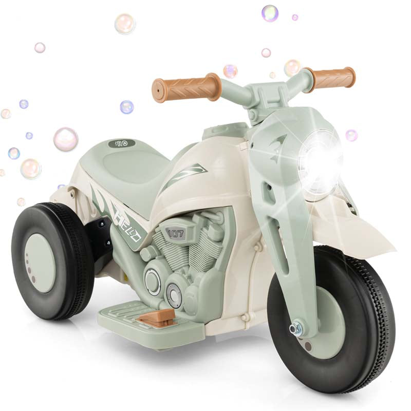 Kids Ride On Motorcycle with Bubble Maker, LED Light, Music, 6V Battery Powered 3-Wheel Electric Motorcycle for Toddler Gift