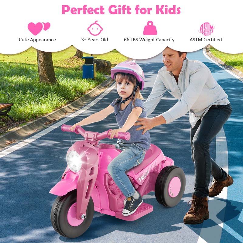 Kids Ride On Motorcycle with Bubble Maker, LED Light, Music, 6V Battery Powered 3-Wheel Electric Motorcycle for Toddler Gift