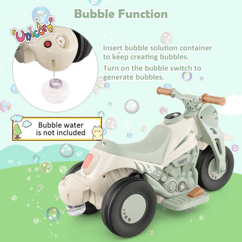 Kids Ride On Motorcycle with Bubble Maker, LED Light, Music, 6V Battery Powered 3-Wheel Electric Motorcycle for Toddler Gift