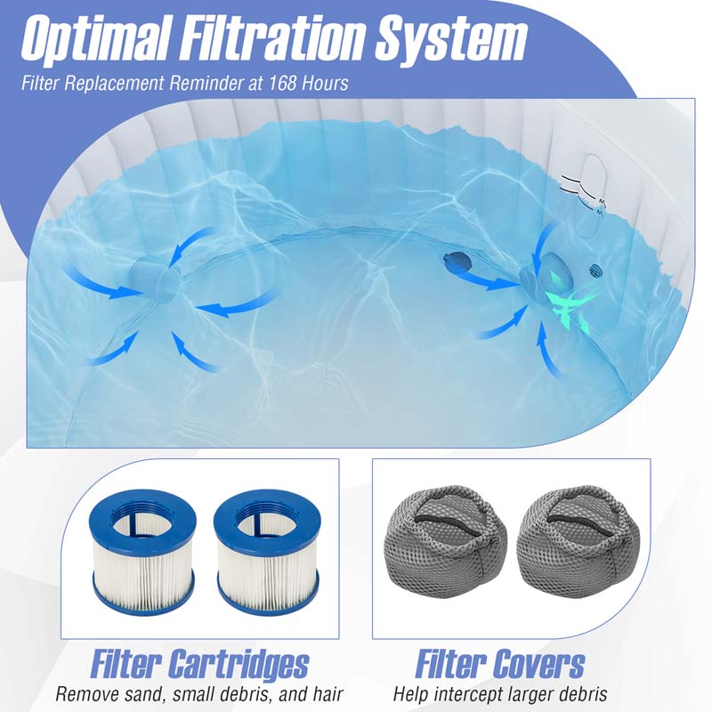 2-6 Person 70"/80" Inflatable SPA Pool Hottub with 110/130 Air Jets, Heater Pump, Portable Outdoor Water Spa Tub for Backyard