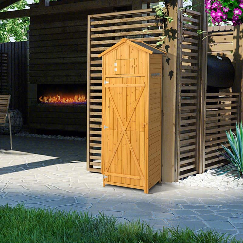 71" Tall Waterproof Wooden Outdoor Shed Garden Tool Storage Cabinet with Lockable Doors & Foldable Table