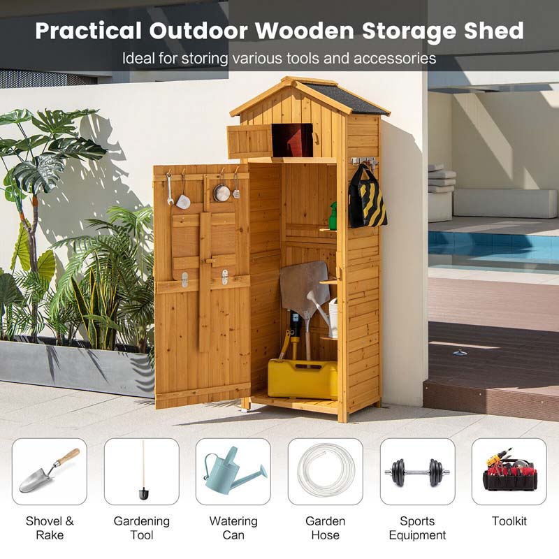 71" Tall Waterproof Wooden Outdoor Shed Garden Tool Storage Cabinet with Lockable Doors & Foldable Table
