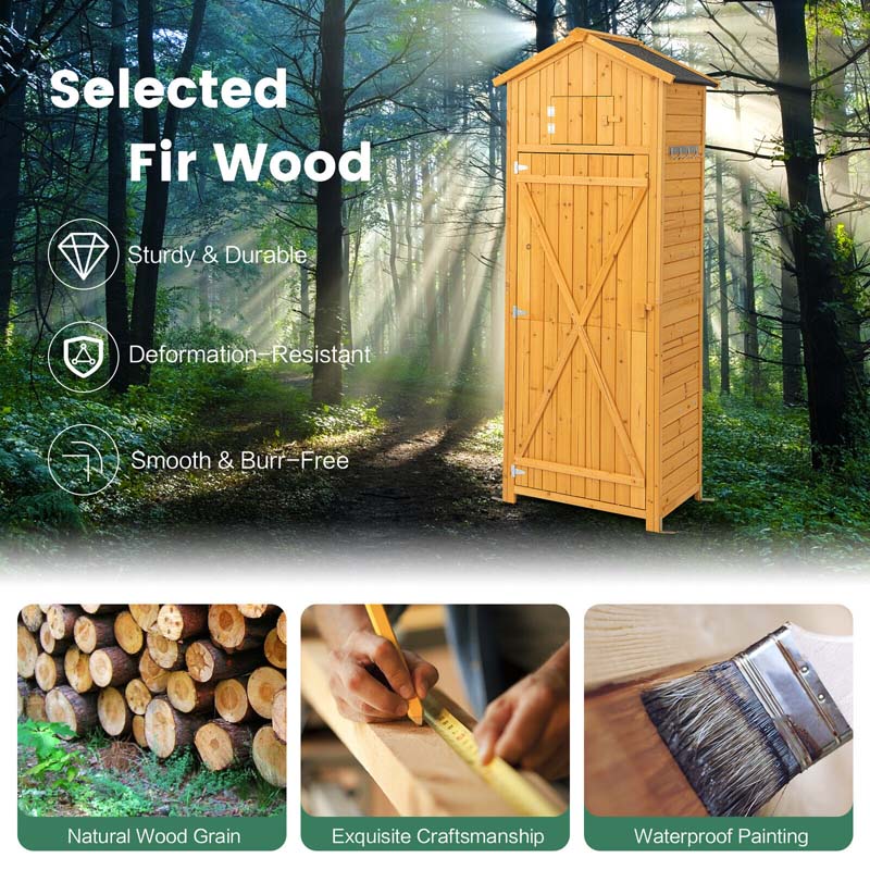 71" Tall Waterproof Wooden Outdoor Shed Garden Tool Storage Cabinet with Lockable Doors & Foldable Table