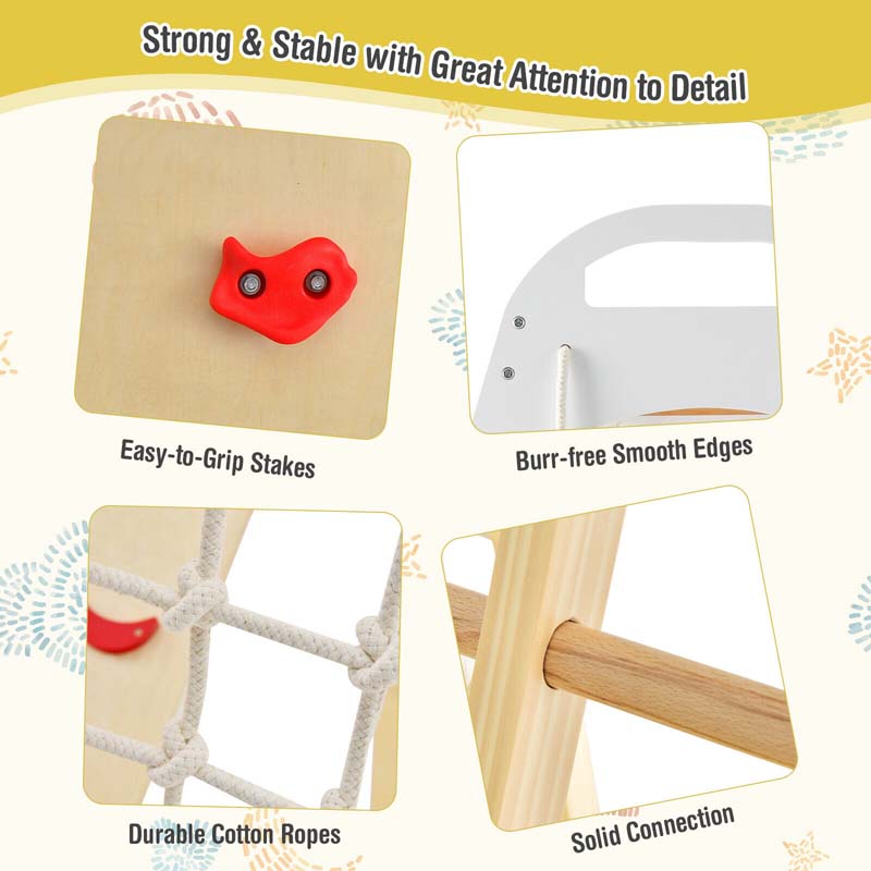8-in-1 Wooden Climbing Toys for Toddlers, Montessori Kids Indoor Playground Jungle Gym Playset with Slide, Climbing Rock/Net, Monkey Bars